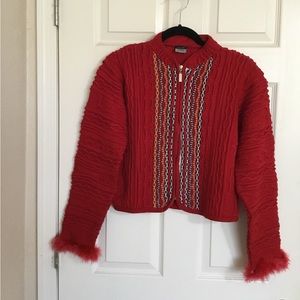 Coogi Basic vintage fur trim red cardigan size XXL women’s